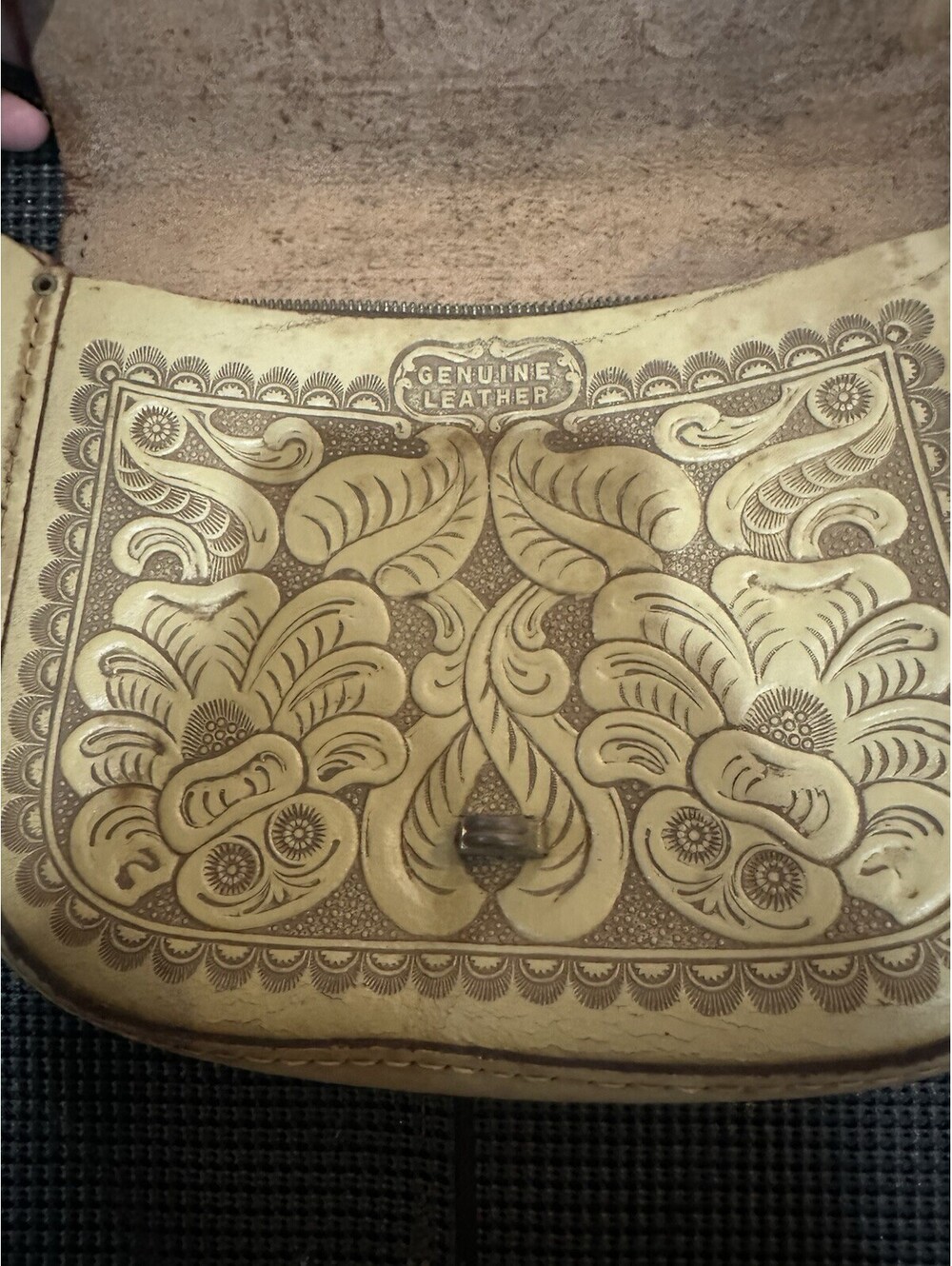 Vintage Tooled Leather Western Clutch Purse Floral Horseshoe Boho Bag - Picture 4 of 8